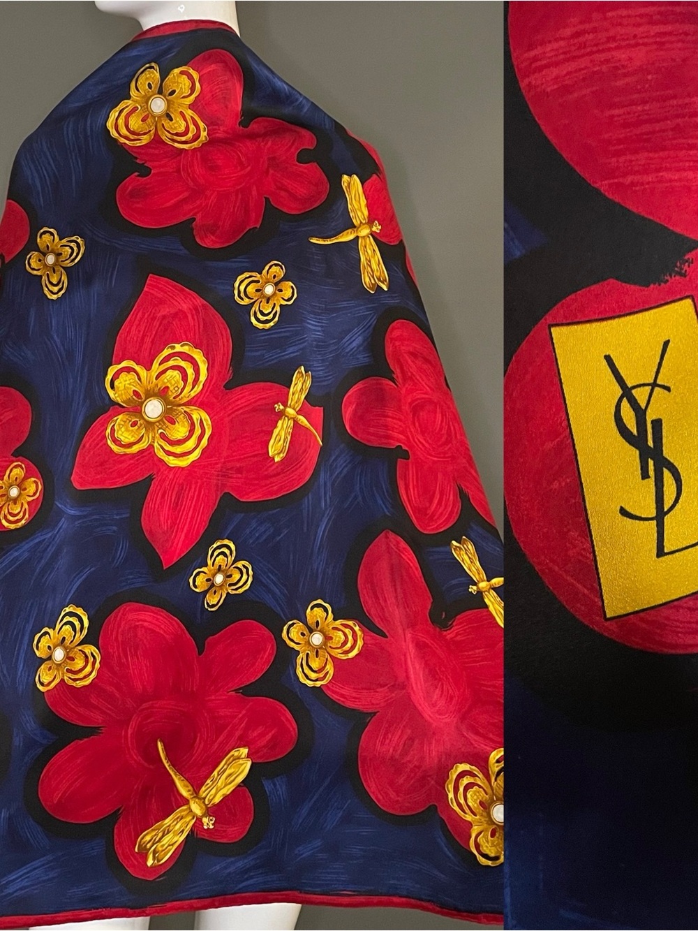 Gorg YSL Yves Saint Laurent Silk Scarf Large 34 In Excellent Condition